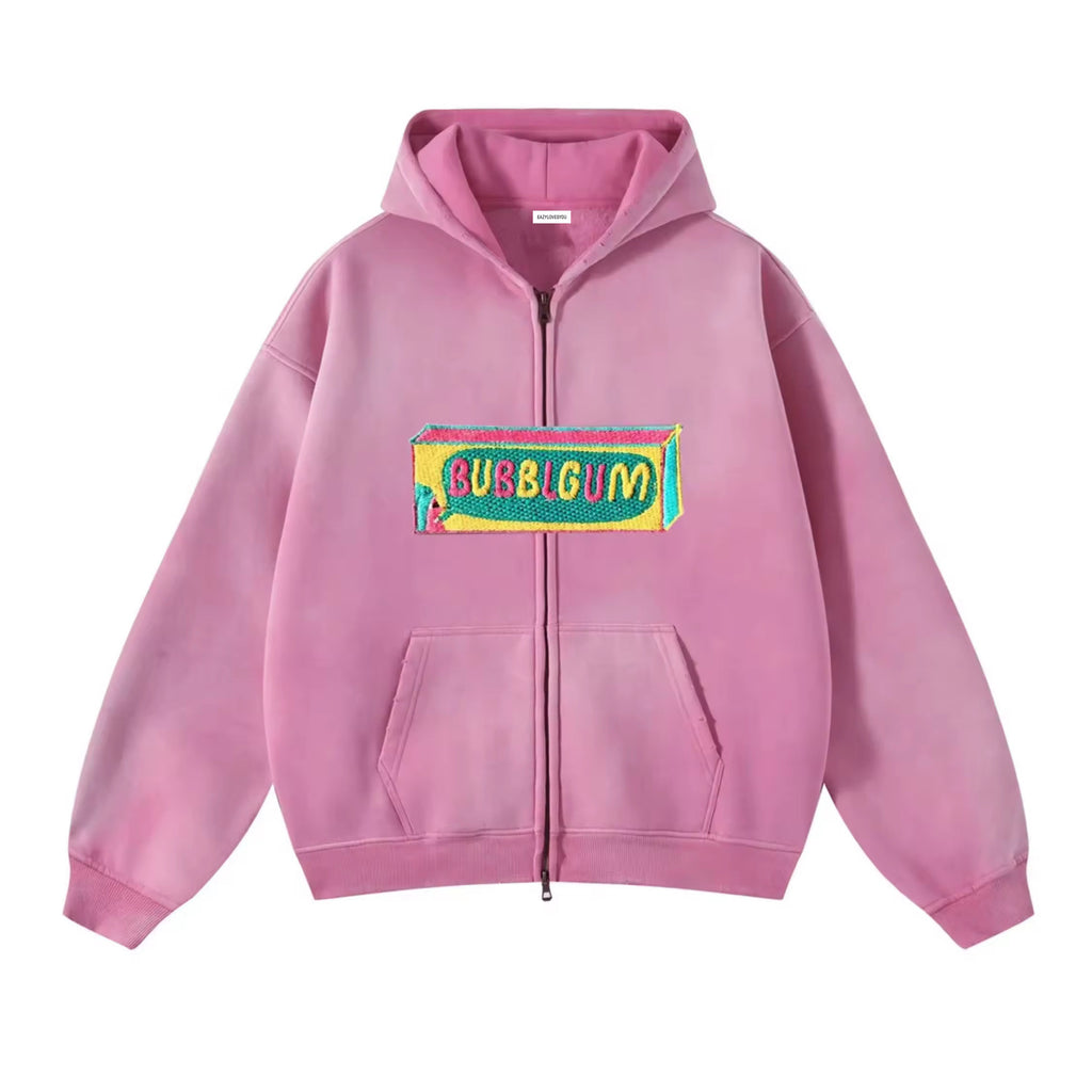 Bubble Gum Zip Up Hoodie (Pink)