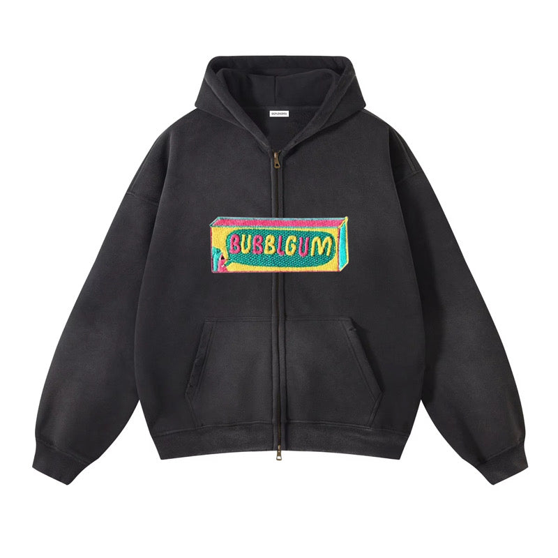 Bubble Gum Zip Up Hoodie (Black)